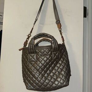MZ Wallace Silver Quilted Shoulder Bag with Chain Strap